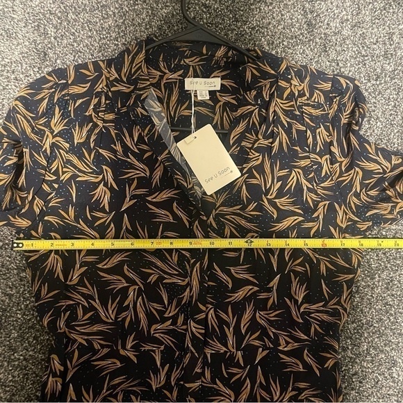 NWT See U Soon Navy Leaf Print Long Sleeve Maxi Dress - Picture 12 of 14